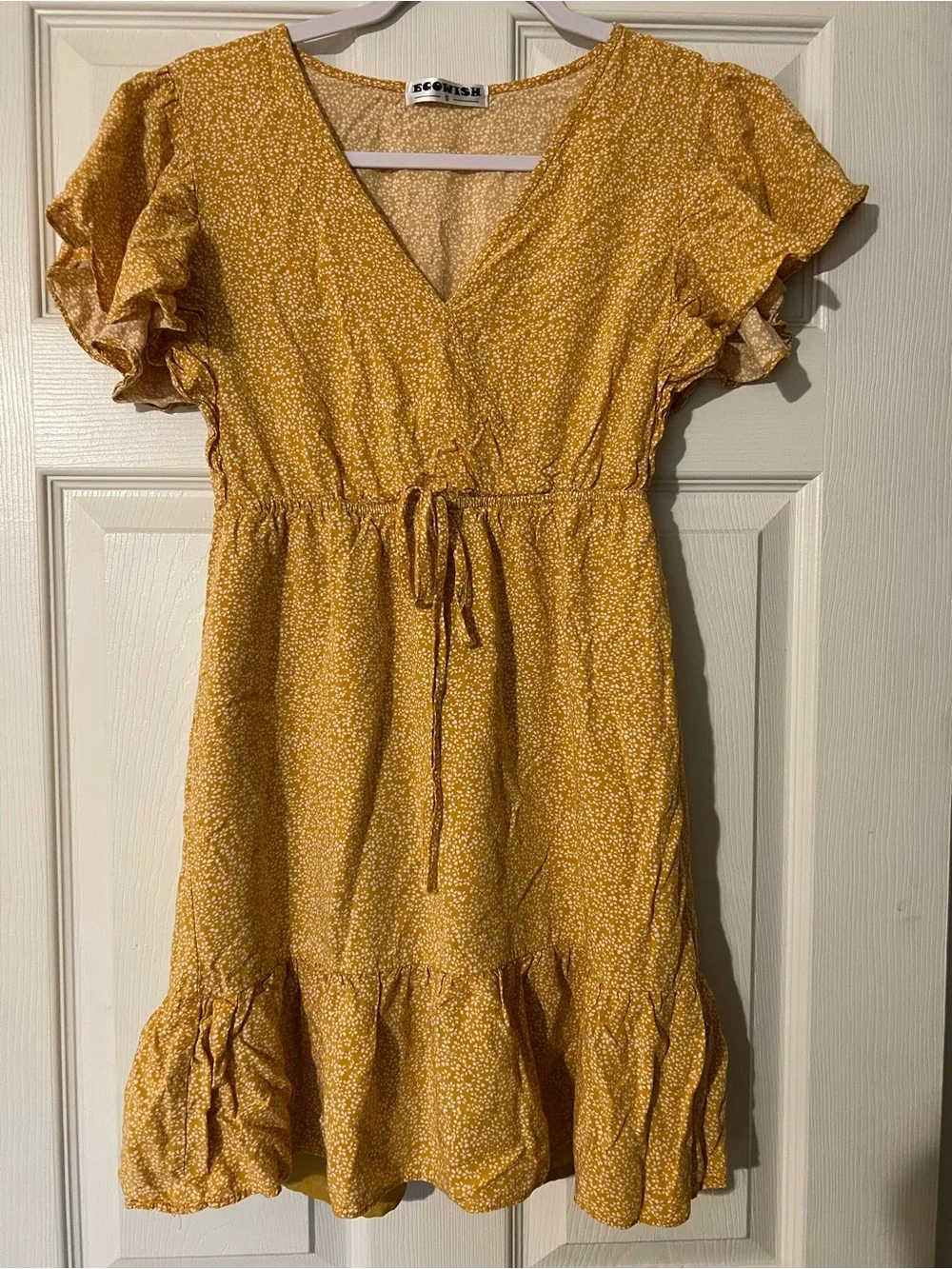Women’s Floral Short Sleeve Yellow Summer Dress Size S